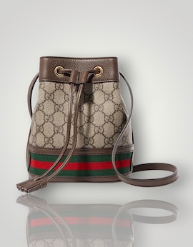 GUCCI Ophidia mini textured leather-trimmed printed coated-canvas bucket bag